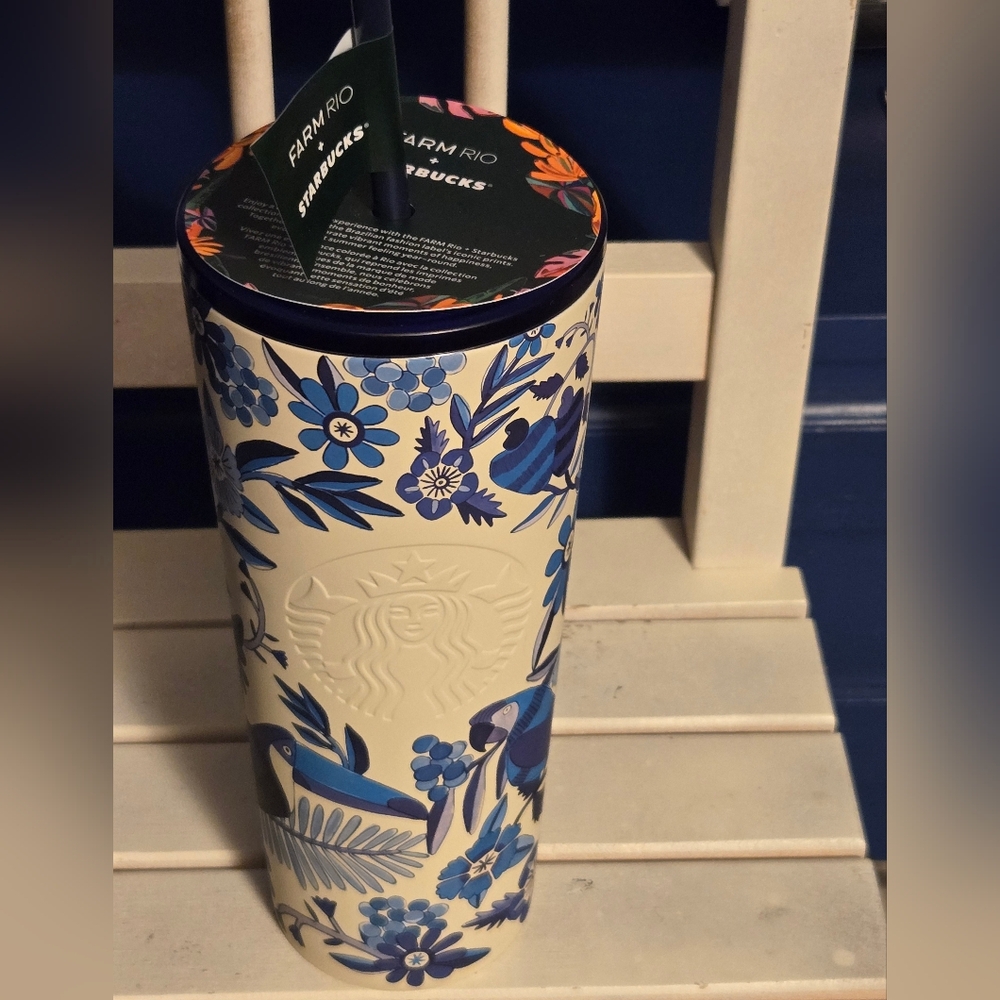 Starbucks Cream and Blue Floral Tumbler